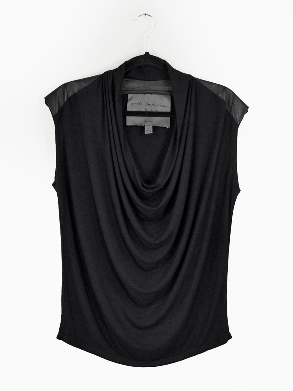 Vintage Greta Constantine x Danier Black Leather Shoulder Drape Cowl Neck Top - Picture 1 of 5
